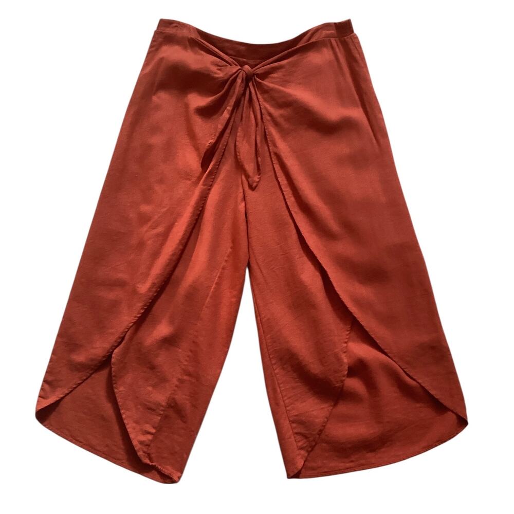 C&A boho-chic resort wear wrap pull on tie front tulip leg pants terracotta sz L - Picture 2 of 6